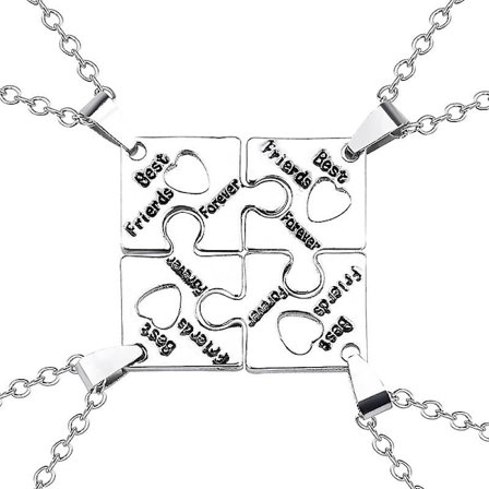 4 stk. Bedste Venner Forever Halskæder i Rustfrit Stål Puslespil Løfte Nøglering Bff Smykkegaver til Kvinder Teenagere, Rustfrit Stål