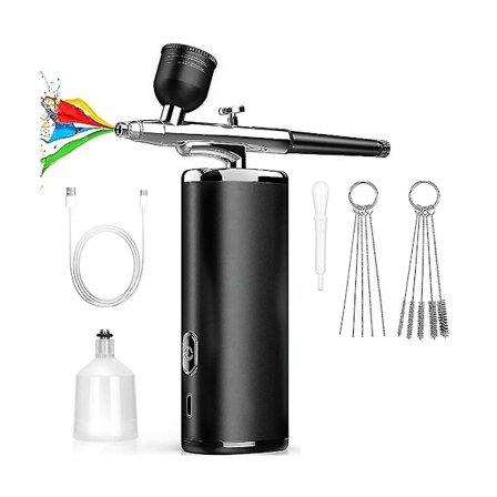 Bärbar Uppladdningsbar Trådlös Airbrush Med Kompressor Dubbelverkande Spray För Ansikts Skönhet Nagelkonst, svart