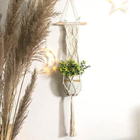 Plantenhænger til Indendørs Udendørs, 76 cm Dekorativ Bomuldsreb Hængende Plantekurv, Boho Boligindretning (POTTER MEDFØLGER IKKE)