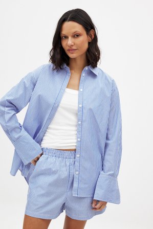 NA-KD Short rayé en coton à taille élastique - Ensembles d'été - Bleu/Rayé - EU 34