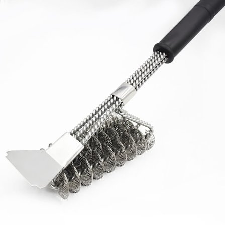 Grillbørste, 3 i 1 grillbørste med langt håndtak rengjøringsbørste og skrape, rustfritt stål grillverktøy grilltilbehør, 18 tommer