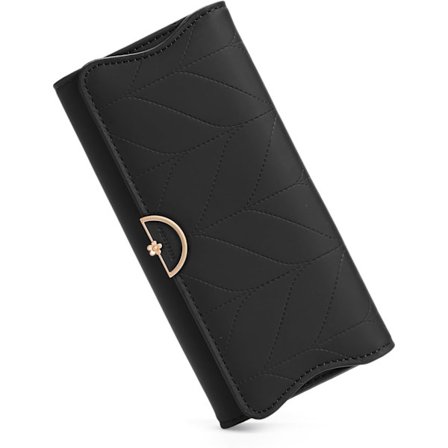 Lommebok i skinn for kvinner, treveis dameblokkerende lommebok kortholder veske clutch med glidelås myntlomme, svart