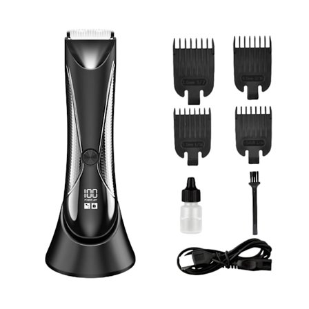 Våd- og tørbarbermaskine til mænd med LED-lys og genopladelig base