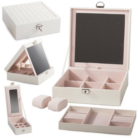 Jewelry Box with Mirror - Jewelry Storage Box White