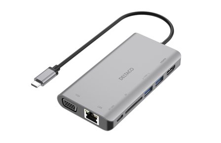 Deltaco USBC-HDMI18 - dokkingstasjon - USB-C - VGA, HDMI - GigE