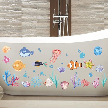 Självklevande väggdekal med havsfisk för vardagsrum, sovrum, kök, kakel, hall