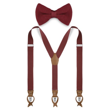 Burgundy Pre-Tied Bow Tie and Braces Set for Men - Bow Tie Sets