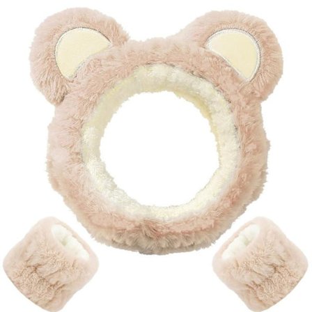 Pandebånd og armbånd sæt til ansigtsrensning, sødt bjørneøre pandebånd til vask af ansigtsmakeup, pandebånd til ansigtsrensning, armbånd