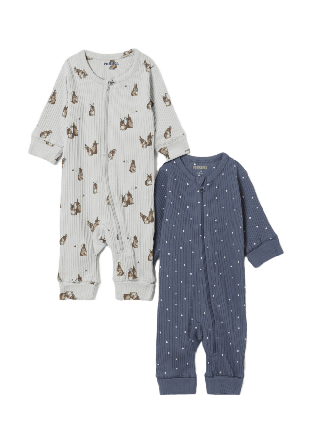 RIKIKI Ribbstickad pyjamas med dragkedja LUCY, 2-pack Sovplagg Blå 50