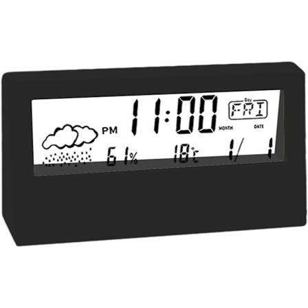 Transparent Ur Temperatur- og Fugtighedsmåler Kreativ Lysende Vejrur Lille Vækkeur