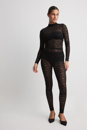 Marta Cygan x NA-KD Legging taille haute en dentelle - Leggings - Noir - Medium