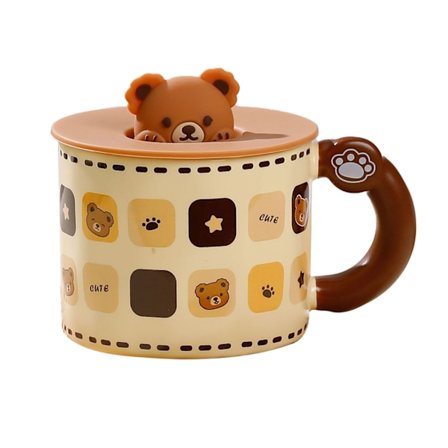 Keramisk kaffekrus med håndtag og låg 400 ml Sød Bjørn Morgenmælk Te Kop til piger Kvinder Julefødselsdagsgave