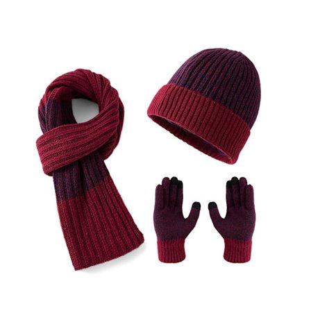 Hue, halstørklæde og handskesæt til mænd, varmt termisk touchscreen-hue-sæt, 3-delt vintertilbehør til beskyttelse mod koldt vejr