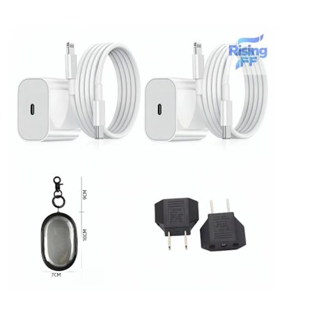 iPhone Lader - Hurtiglader Hode + Kabel 20W USB-C + EU til US Adapter, Hvit 2-Pakning (med Oppbevaringspose for Lader)