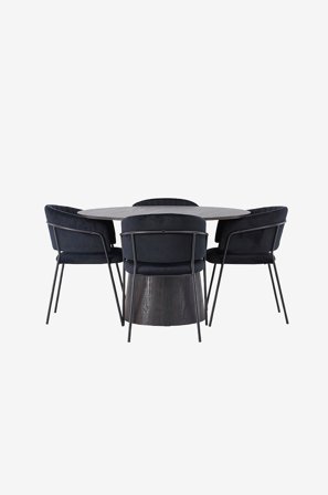 Venture Home - Spisegruppe Lanzo med 4 stole Selma - Sort - Spisebordssæt 4 personer - Fra Homeroom