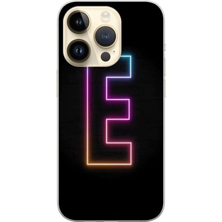 Kompatibelt Mobildeksel til Apple Apple iPhone 15 Pro Minimalistisk neonbokstav E i lyse farger mot mørk bakgrunn i moderne og elegant design