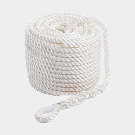 Ankerleine mit Kausche Qvarken Classic, 3-schlagiges Polyester, Ø16 mm, 40 Meter, weiß - Boot