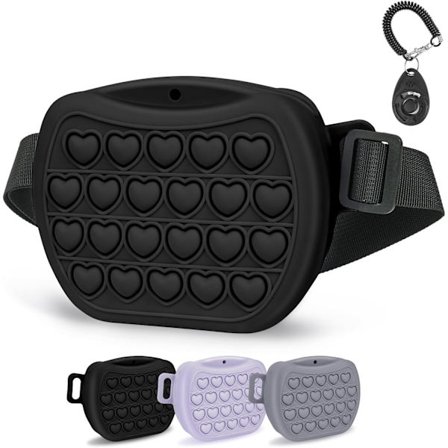 Godtepose for Hunder, Silikon Godtepose for Hunder, Leveres med Belte, med Treningsklikker, Magnetisk Lukking, for Hundegodteri. (Svart)