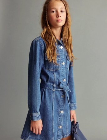 Mango Short Denim Dress - Blue - 7