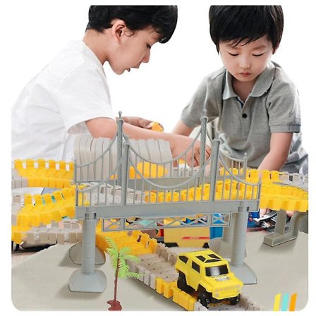 Lekesett for barn med ingeniørkjøretøy, togskinne og eventyrbiler