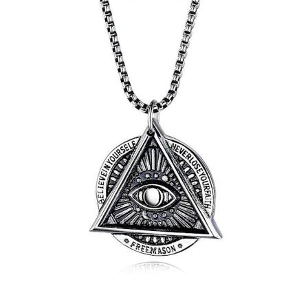 Vintage Herre Illuminati Frimurer All Seeing Eye Vedhæng Halskæde Rustfrit Stål Kæde Smykker