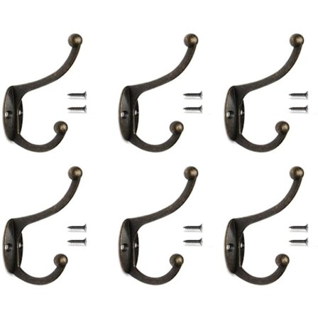 6 stk. vægmonteret knagerække vintage krog metal hat holder retro