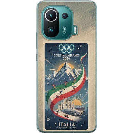 Kompatibel Mobilcover til Xiaomi Mi 11 Pro Skitse med skiskytteudøver der sigter med riffel på en snebaner, teksten Milano Cortina 2026 og de olympisk