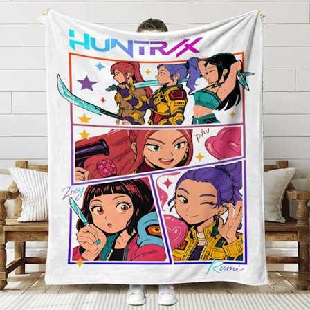 Huntrix K-Pop Trykt Tæppe | Flanellplaid til Sofa & Seng (Anime Tema)]SNT061]70+100cm SNT061 SNT061-FS-