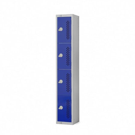 Perforated door locker, 4 door, 1800x300x450 mm, dark blue