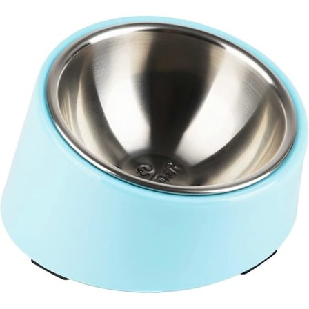Skål til hund kat, skrå skål skridsikker moderne elegant melamin støtte med aftagelig solid rustfri QY