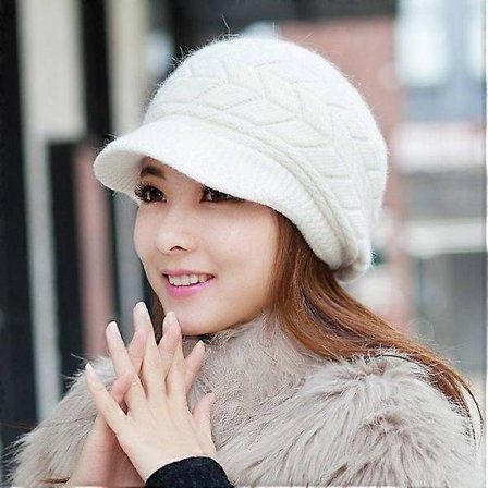 Vinter varm strikket hue i uld med skygge til kvinder