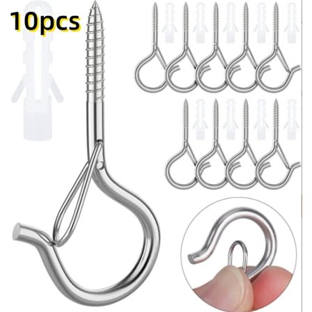 10-pak - Skruekroge - Egnet til udendørsbelysning - Skruekroge til loft- eller vægmontering (sølv)