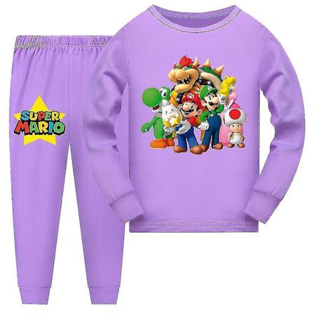 Super Mario Pyjamas Långärmad T-shirt Byxor Sovkläder Nattkläder Pjs Set Barn Pojkar Flickor Pyjamas Loungewear Ålder 7-14 År CMK Lila 9-10 Years 