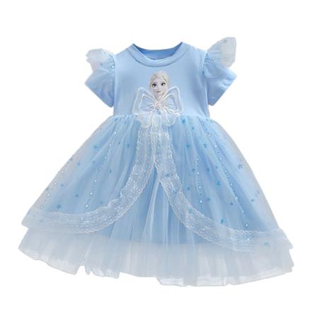 Disney Frozen Elsa Prinsessa Cosplay Kostym Barn Flickor Tutu Tulle Klänning Födelsedagsfest Fancy Dress Up Light blue 100cm