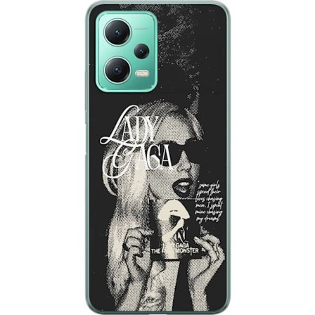 Yhteensopiva Puhelinkuori Xiaomi Redmi Note 12 Lady Gaga mustavalkoinen retrojuliste aurinkolaseilla ja pop-taide-estetiikalla