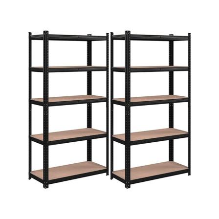 Rootz Säilytyshyllyt - Säilytyshyllyt - 2 säilytyshyllyn sarja - Raskaat hyllyt - 5 tasoa säilytysteline - Metalliset säilytyshyllyt - Musta - 180 x 9
