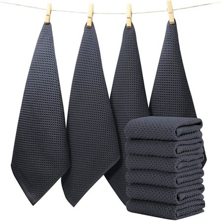 Sæt med 6 mørkegrå viskestykker, sæt med bomuldsviskestykker Torchons 33x33 cm