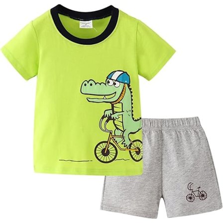 Sommarkläder för små pojkar, tryckt kortärmad T-shirt och elastiska shorts, 2-delat set