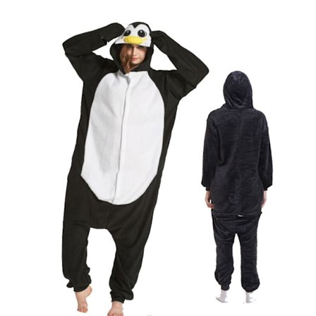 2025 Nye tegneserie-onesie pyjamas Halloween julekostume sort pingvin