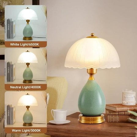 Bordlampe 40cm Vintage Retro Keramisk Bordlampe for Soverom & Stue Dekor_TF_TF