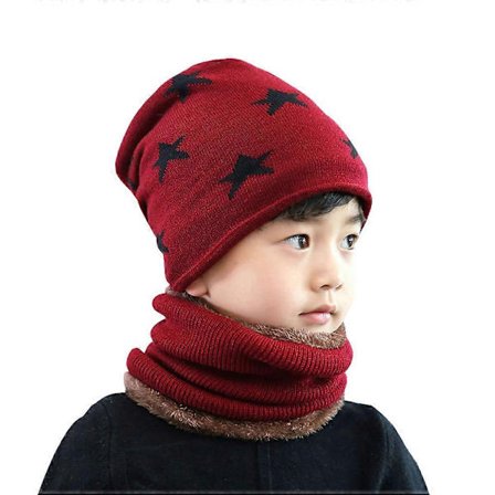 Vinterhue til drenge med krave, vindtæt halsvarmer-sæt, femtakkede stjerne-ørevarmere, modehatte til udendørs cykling