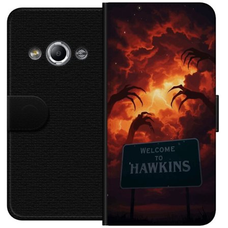 Kompatibelt Lommeboketui til Samsung Galaxy Xcover 3 Mørkt skrekkmotiv med røde tordenklokker og truende hender over Hawkins-skiltet dramatisk mysti