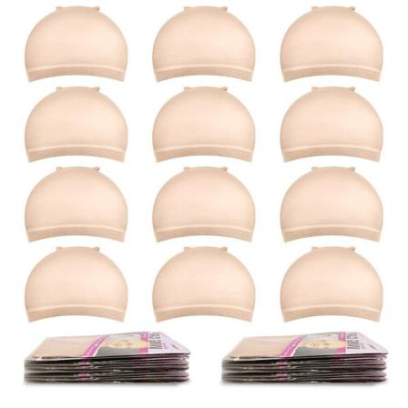 Pakke med 12 parykkhette åpen ende mesh nettforing vevehette (beige)