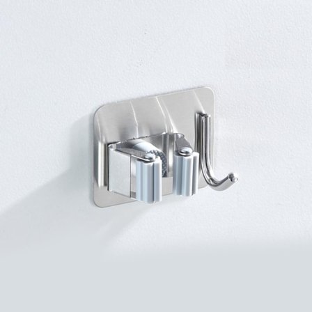 Vægmonteret moppeklemme rustfrit stål uden stans liminstallation multifunktionel moppekostholder til badeværelse toilet stor firkantet grå med krog