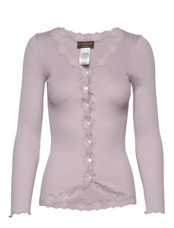 Silk Cardigan W/ Lace Strikket Trøje Cardigan Lilla Rosemunde