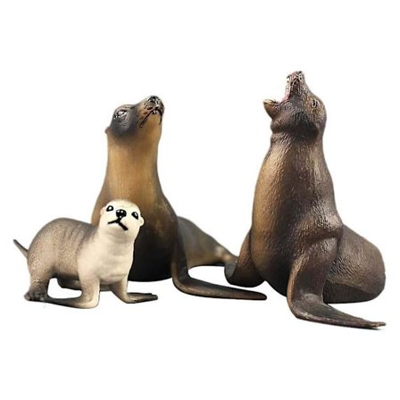 3 stk Høy Simulering Sjøløve Familie Modell Marin Organisme Dekorasjon for Barn Lek