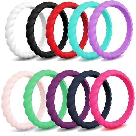 Silikonbryllupsring til kvinder, 10 pakker flettet tynd og stakbar gummi - 3 mm bred - 2,5 mm tyk sæt til 10 pakker 6 sæt af 10 pakker 6