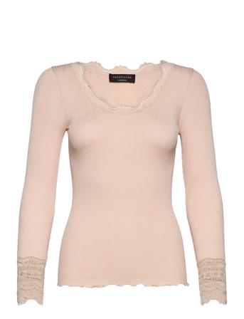 Silk T-Shirt W/ Lace Langærmet T-shirt Lyserød Rosemunde
