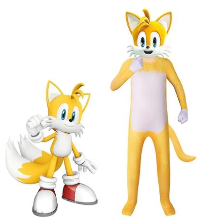 Lasten Sonic-cosplay-asu, jossa päähine, pitkähihainen vetoketjullinen leikkipuku, naamiaisasu -a 5-6 Years