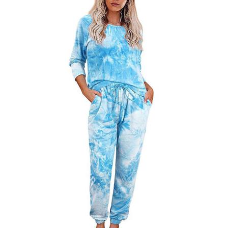 Damer Med Elastisk Midja Sleepwear Crew Neck Pyjamas Set